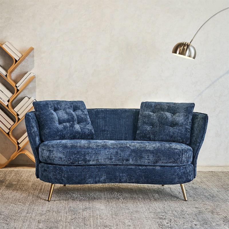 Polyester Fiber Loveseat Sofa Upholstered Couch - Blue