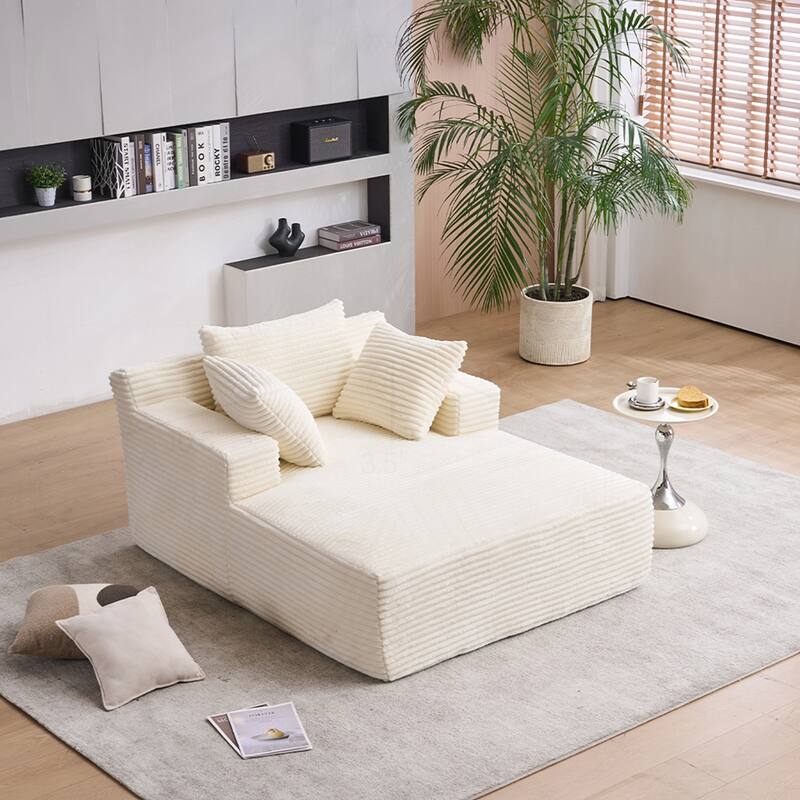 Versatile Oversized Chaise Longue Chair for Relaxing and Sleeping - Beige