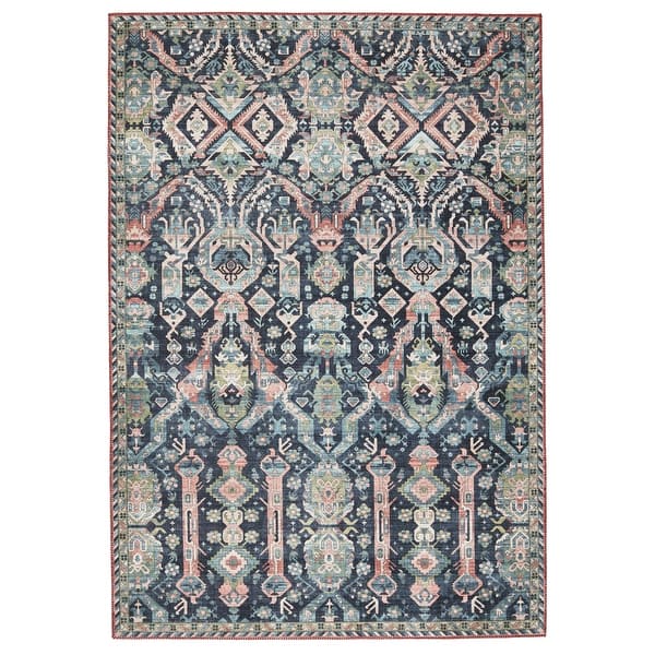 slide 2 of 5, Teleza Machine Washable Trellis Dark Blue/ Clay Area Rug 2' 6" x 8' - Runner/Rectangle