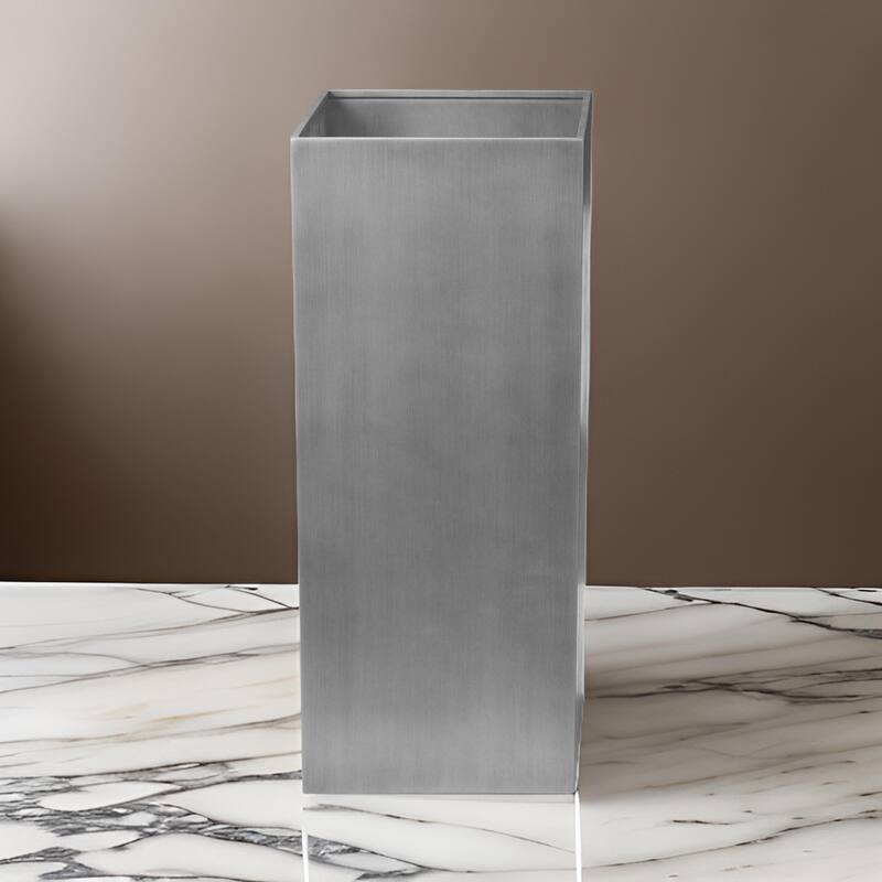 Jo 32 Inch Tall Flower Pot Planter, Hidden Indented Box, Gray Brushed Metal