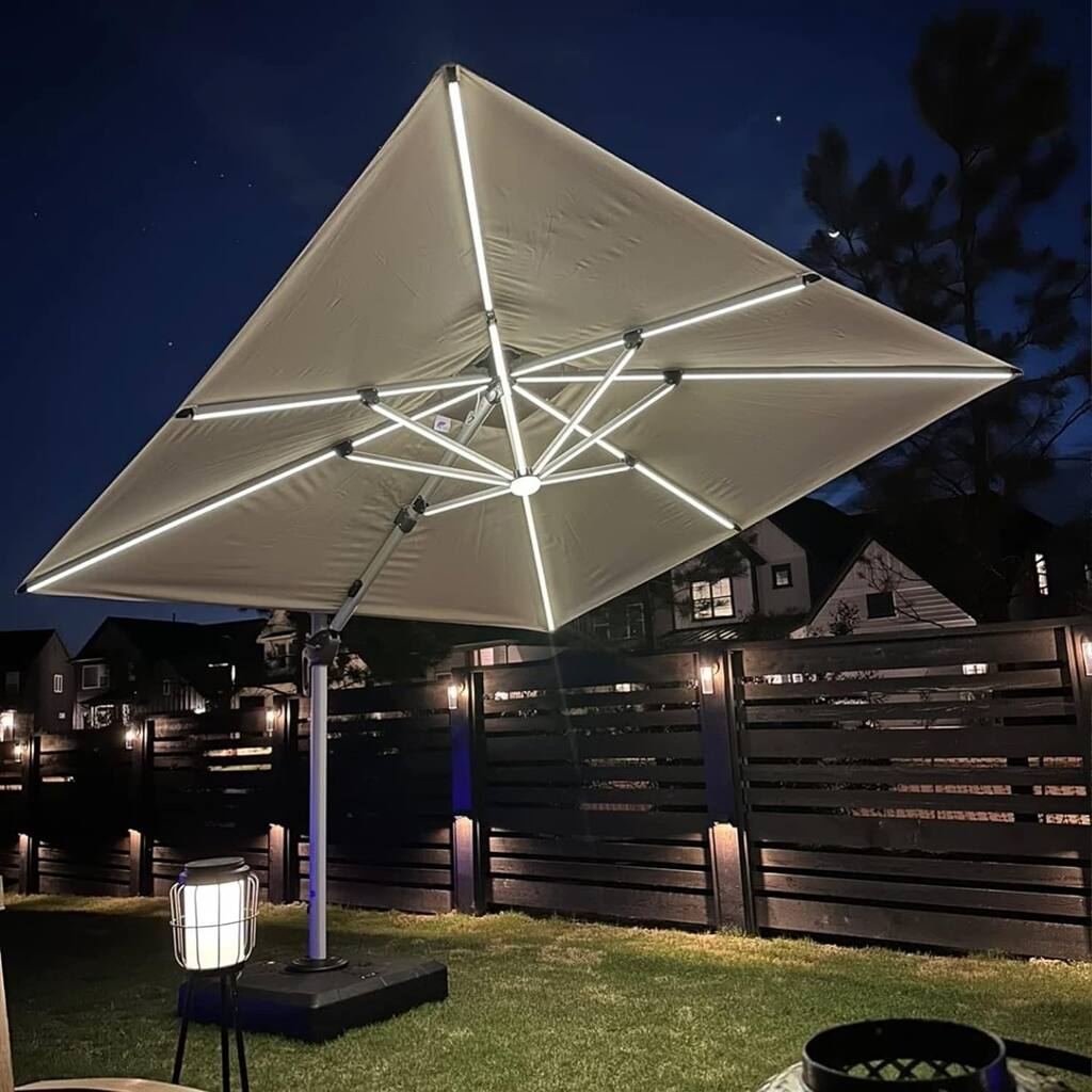 PURPLE LEAF 9 ft Double Top LED Square Patio Cantilever Umbrella with Base