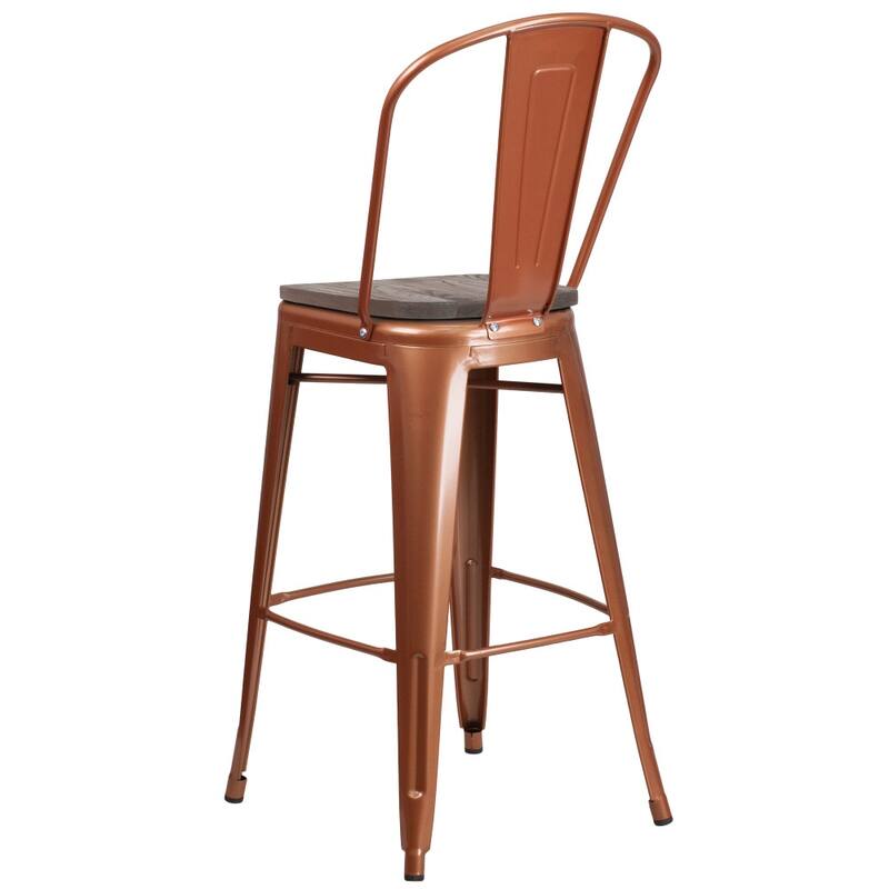 4 Pk. 30" High Metal Barstool with Back and Wood Seat - 18"W x 19"D x 46"H - 18"W x 19"D x 46"H