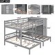 preview thumbnail 4 of 8, Gray Full-Over-Twin-Twin Triple Bunk Bed w/ Shelves, Solid Wood Bunk Bed Frame with Wardrobe, Mirror & Drawers for 3 kids Teens