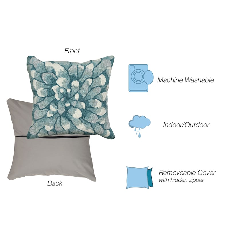 Liora Manne Frontporch Mum Indoor/Outdoor Pillow Aqua 18" Square