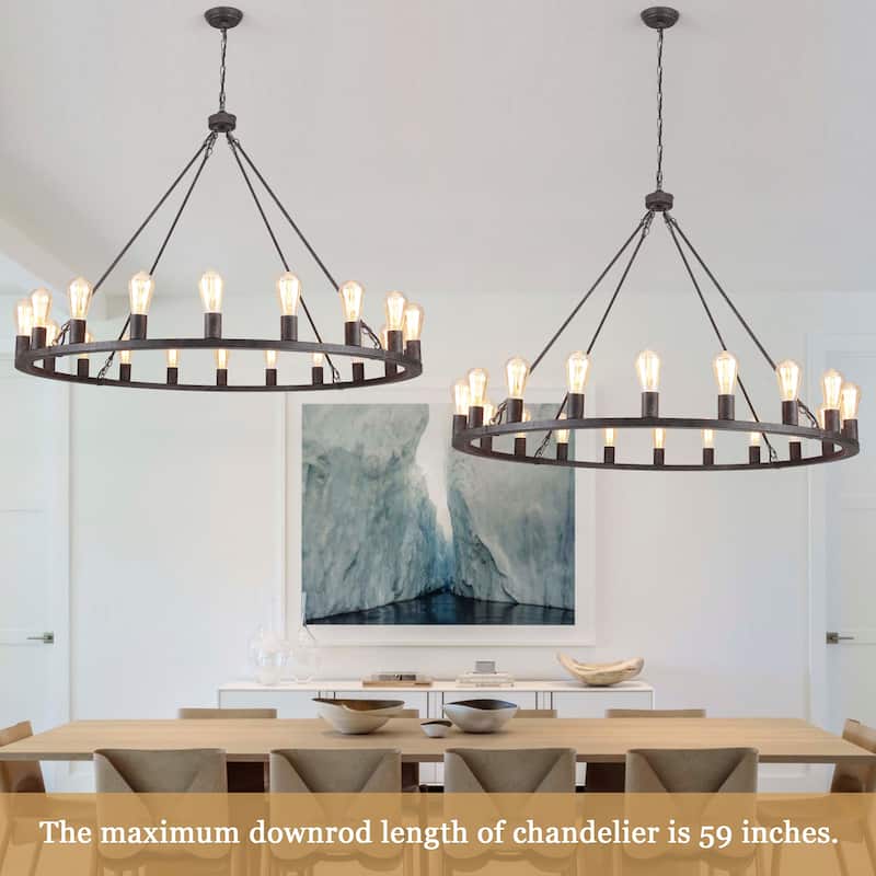 20 - Light Farmhouse Metal Round Industrial Chandelier for Dining Room Entryway Kitchen Island - N/A