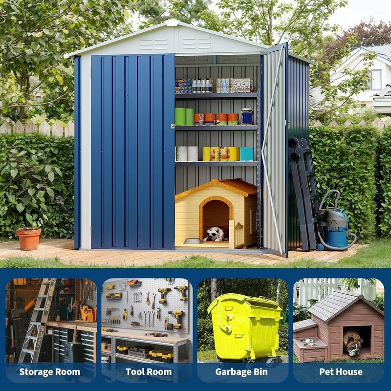 6×4FT Storage Shed Metal Tool Garden Shed for Garden, Backyard, Patio