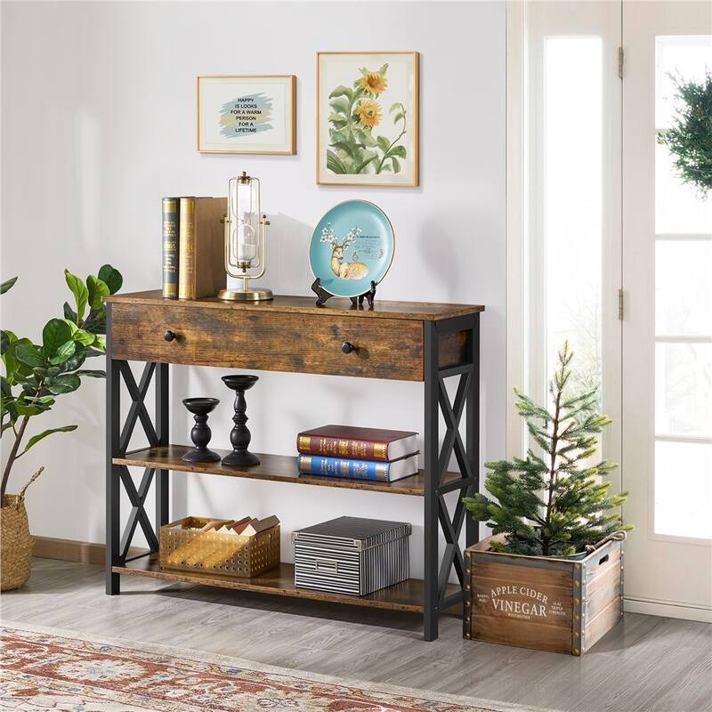 Yaheetech 3-Tire Wooden Console Table Entryway Table - Rustic Brown