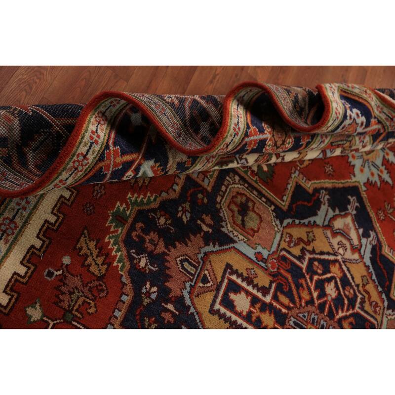 Orange Medallion Heriz Serapi Indian Area Rug Hand-Knotted Wool Carpet - 8'11"x 11'9"