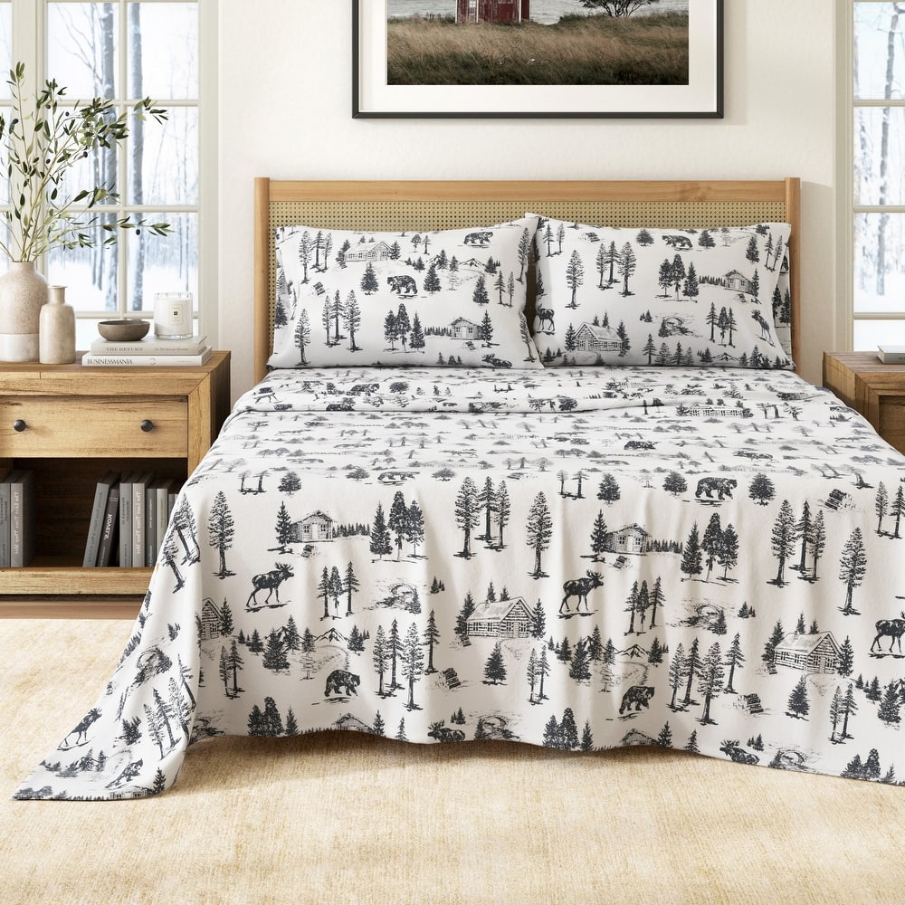 Linery & Co. Turkish Cotton Double-Brushed Printed Flannel Bed Sheet Set