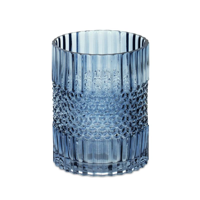 HomeRoots 8" Crystal Glass Blue Round Table vase - 6