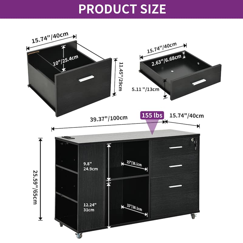 Moasis Mobile File Cabinet with Charging Station and Lock for Home Office