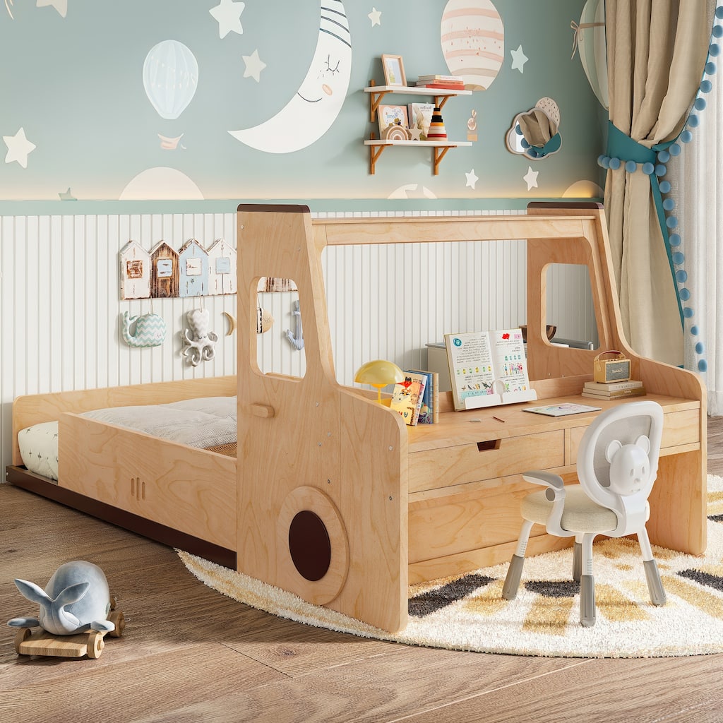Kids Car Floor Bed with Drawers & Desk Various Sizes and Colors are Available