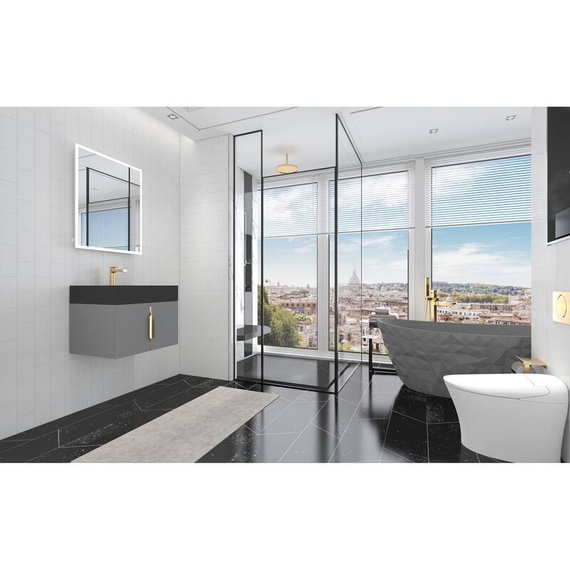 Amazon 24" Wall Mounted Bathroom Vanity Set w/ Black Top