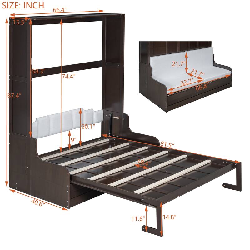 Queen Size Murphy Wall Bed with Foldable Cushion & Space-Saving Design