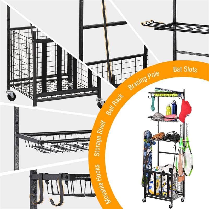 Sports Equipment Storage for Garage - 12.6"D x 17.2"W x 59.4"H
