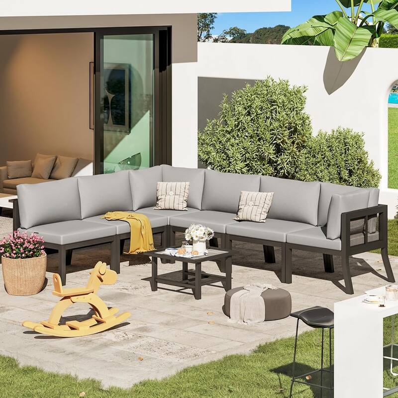AECOJOY Outdoor 7 Pieces Patio Conversation Sets with Cushions
