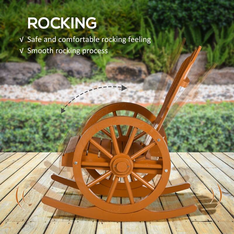 Outsunny Adirondack Rocking Chair with Slatted Design and Oversize Back for Porch, Poolside, or Garden Lounging, Teak