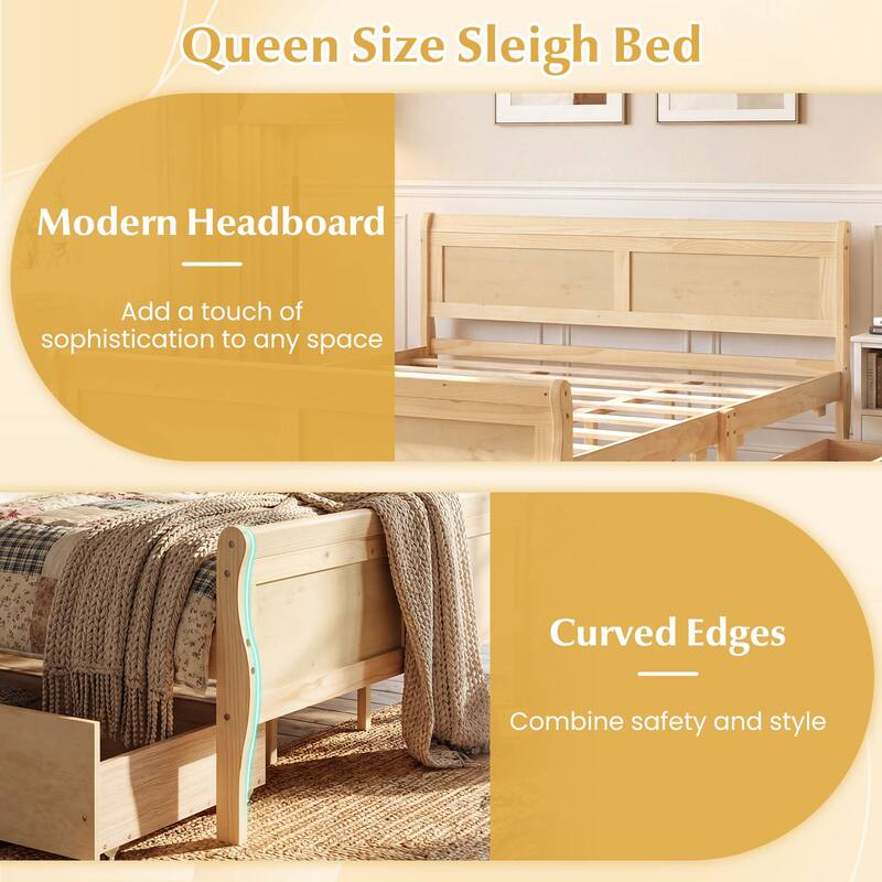 Costway Twin Size Bed Frame with 2 Storage Drawers Wood Platform Bed