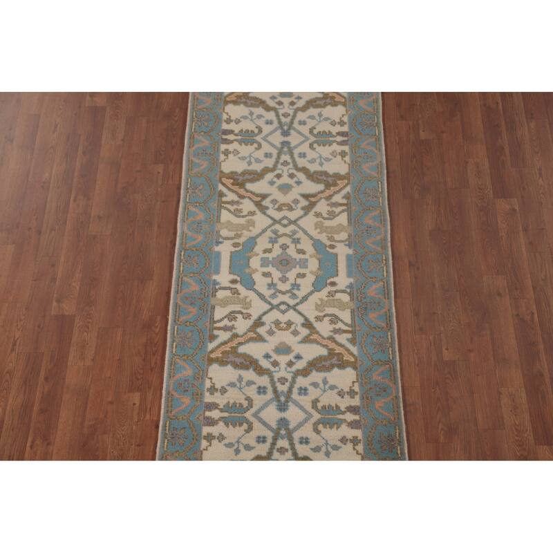 Earth Tone Oushak Runner Rug Hand-Knotted Wool Carpet - 2'7"x 7'9"