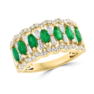EFFY 14K Gold Diamond Natural Emerald Ring