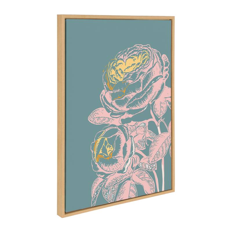 Kate and Laurel Sylvie Floral Teal Framed Canvas by Apricot and Birch