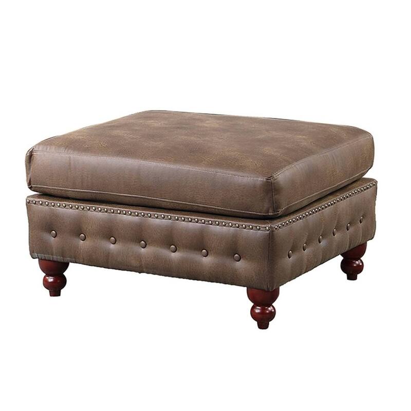 1pc Cocktail Ottoman Slate Breathable Leatherette Tufted Nailhead Wooden Legs Living Room Furniture