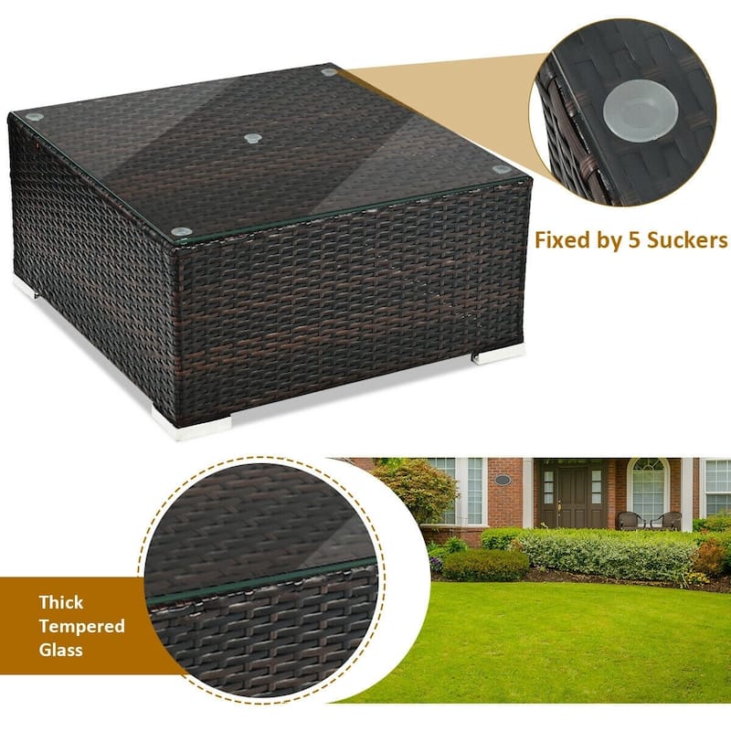 5Pcs Patio Rattan Furniture Set with Coffee Table - 29" x 29" x 23.5" (L x W x H)