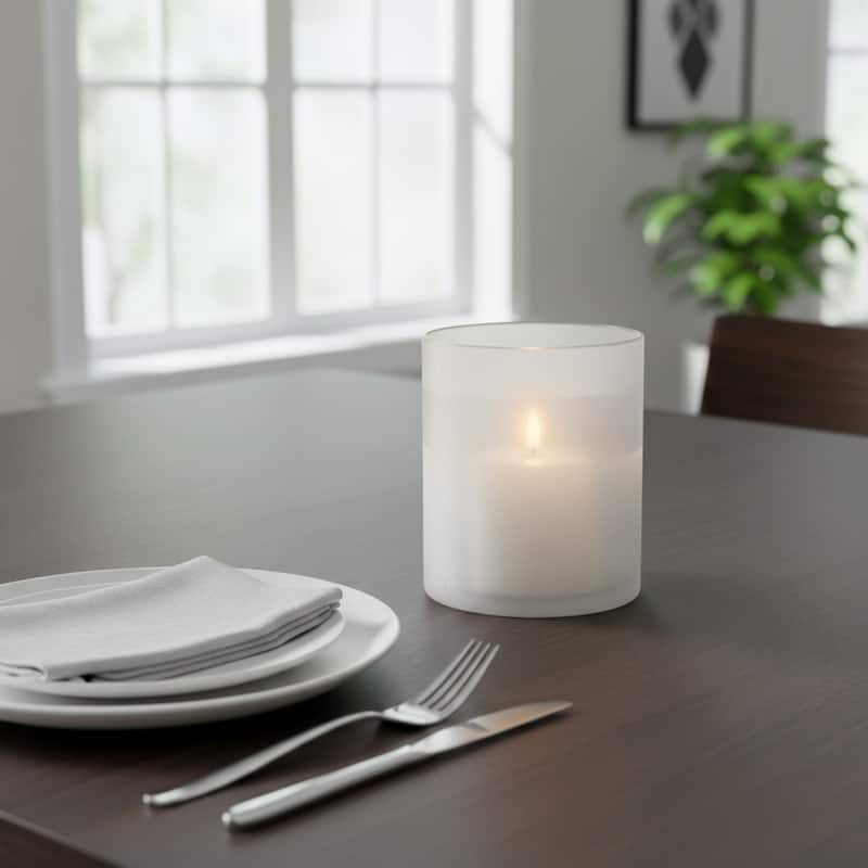 Glass Frosted Finish Pillar Candle Holder - Clear