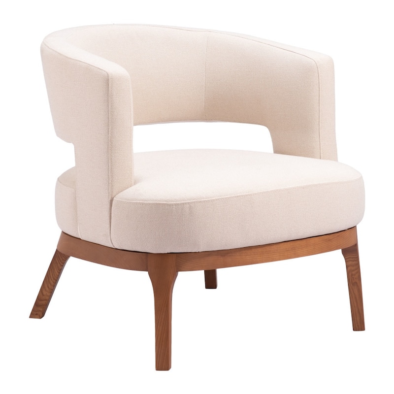 HomeRoots 27" Beige And Brown Fabric And Wood Arm Chair - 26.8' X '27.2' X '27.2