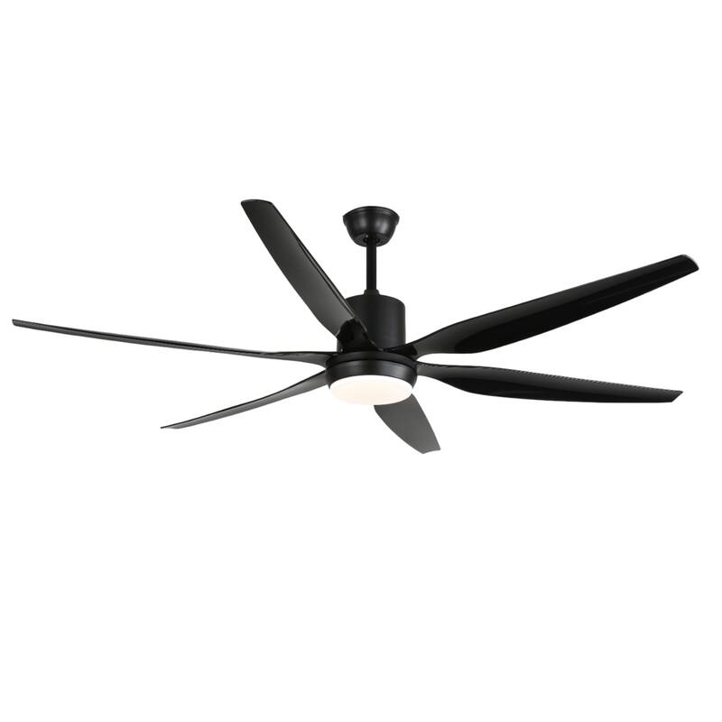 66 in. Modern Downrod Mount Ceiling Fan with LED Light, 6 ABS Blades, DC Motor, Remote Control - Black