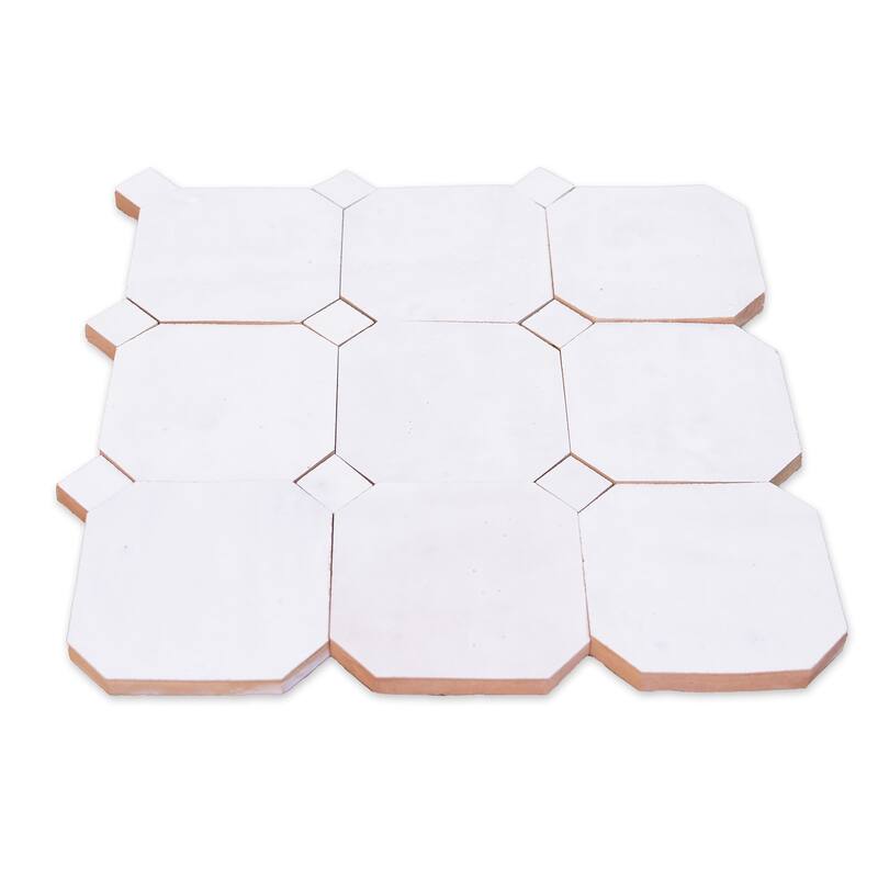 Contemporary Zellige Panels,12''x12''x0.5'', White and White Accents