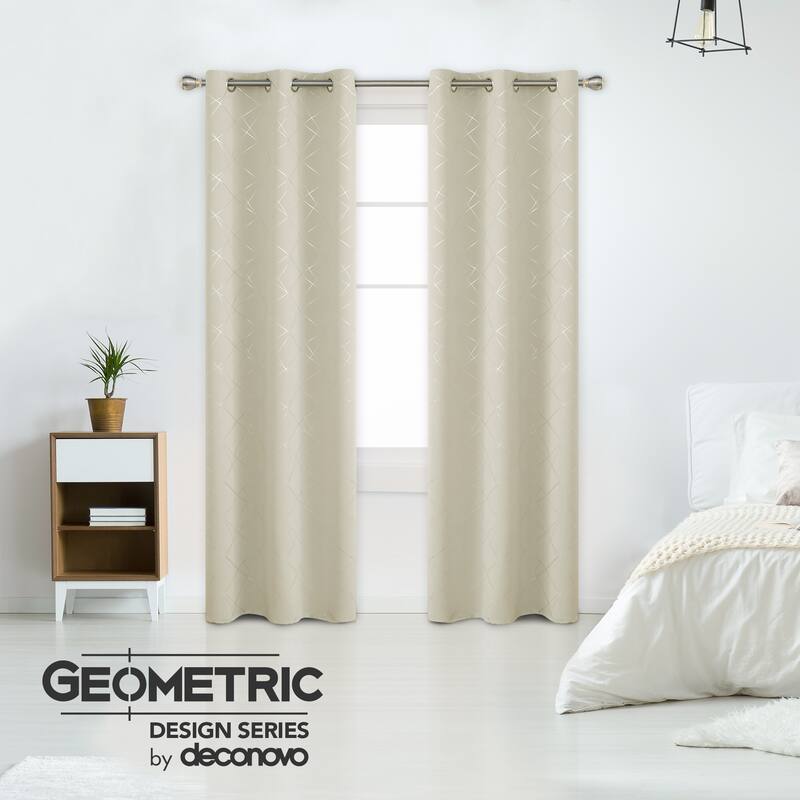 Deconovo Silver 42 Inch Geometric Curtain Panel Pair(2 Panel) - 42x90 Inch - Light Beige