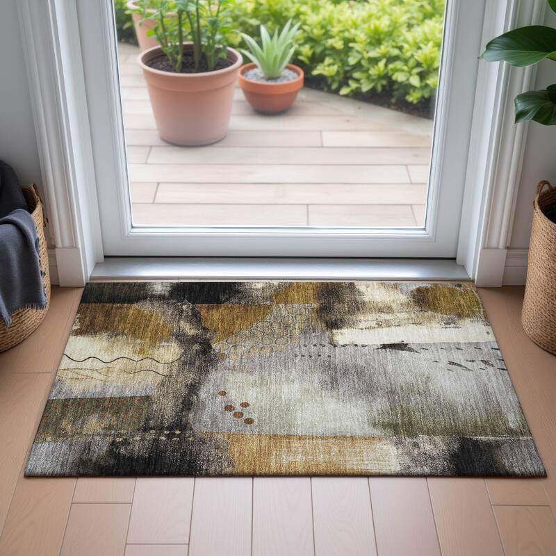 Machine Washable Indoor/Outdoor Modern Abstract Chantille Rug