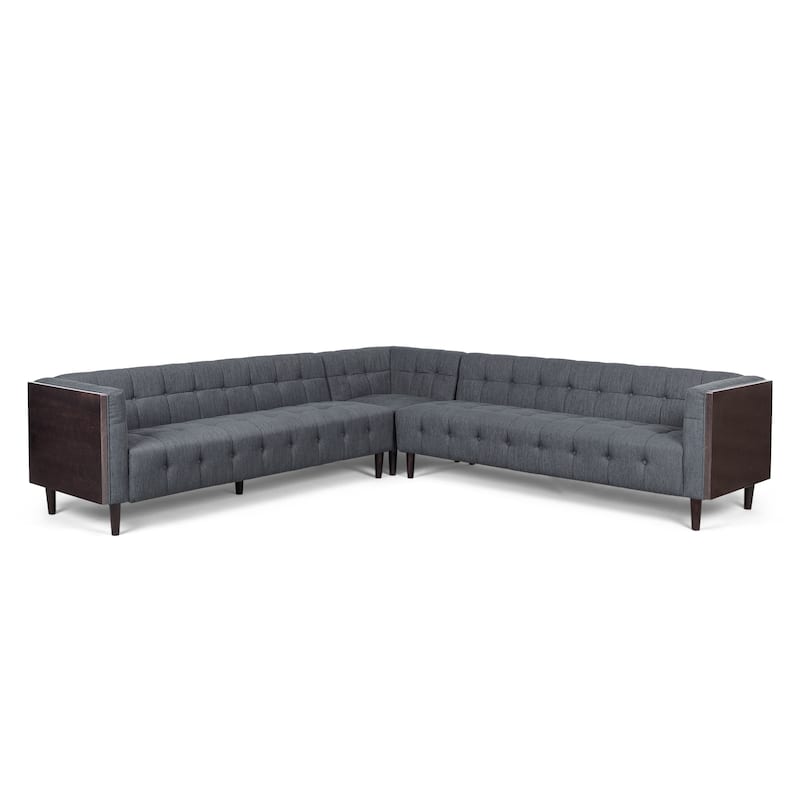 Clermont Mid-century Tufted Sectional Sofa by Christopher Knight Home - 114.00" L x 114.00" W x 30.75" H - Charcoal + Brown