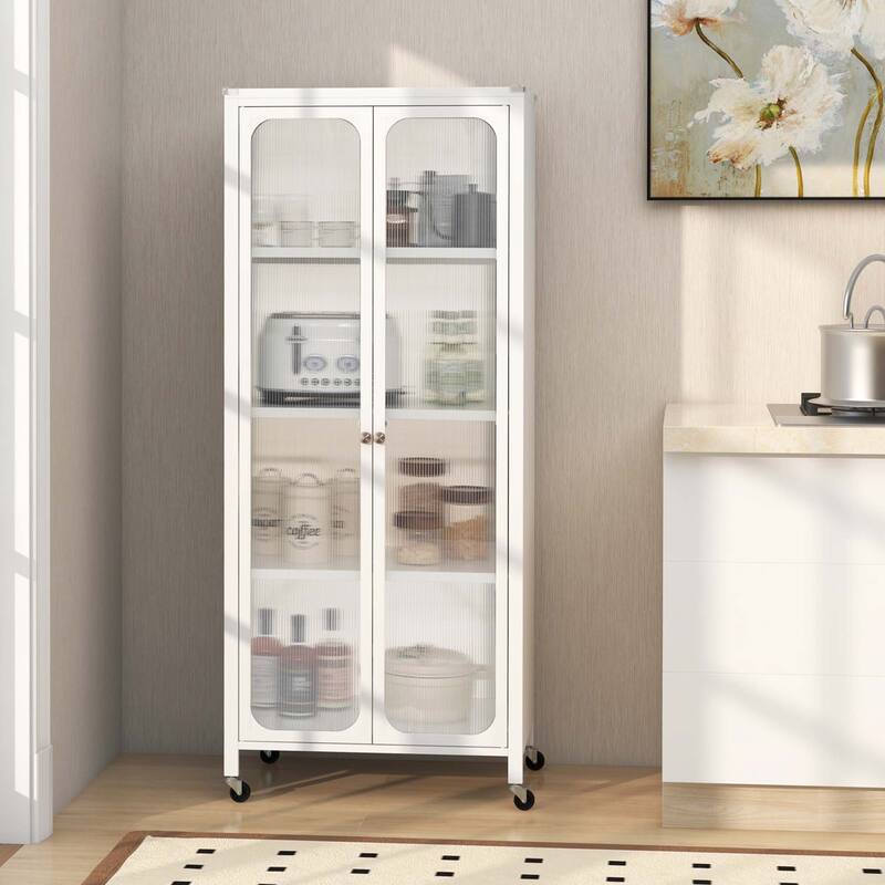 Costway Storage Cabinet with Wheels & 2 Translucent Doors Adjustable - See Details