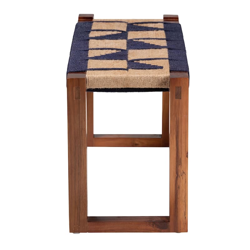 Prunella Modern Bohemian Seagrass and Acacia Wood Accent Bench