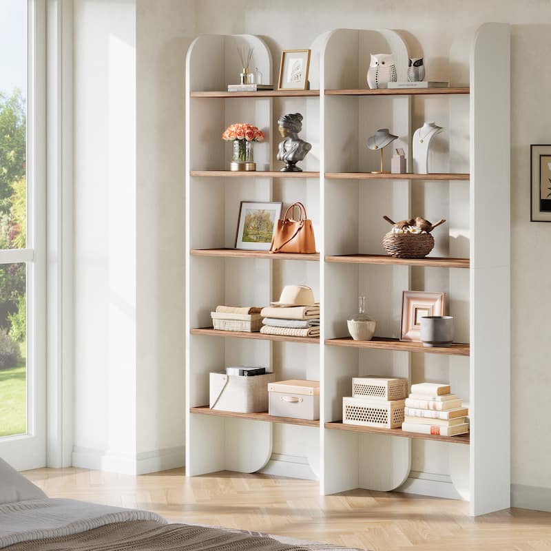 70.87" 5-Tier Double Wide Bookshelf, Open Shelves Tall Floor Standing Bookcase Storage Accent Shelf