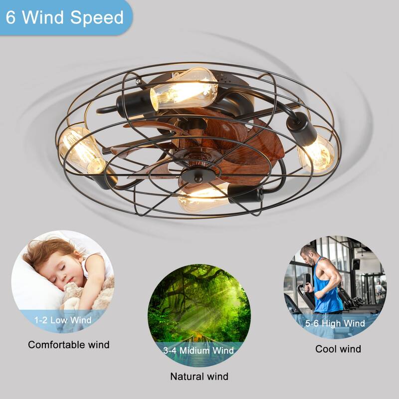 Oaks Aura 20in. Modern Industrial Low Profile Ceiling Fan with Light, Black Farmhouse Flush Mount Remote Control Ceiling Fan