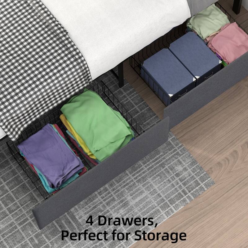 Full Size Upholstered Bed Frame with Adjustable Headboard
