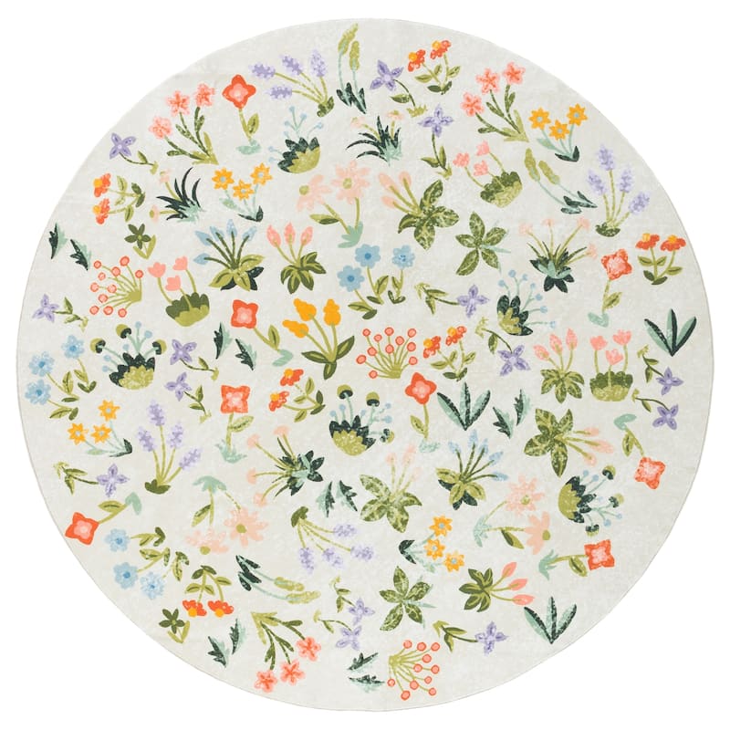 Martha Stewart Sonnhilde Machine Washable & Slip Resistant Rug - 6' Round - Beige/Red