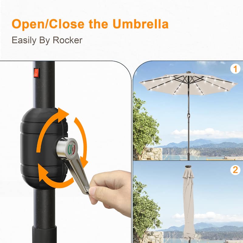 LIVOOSUN 9Ft Patio LED Market Umbrella Outdoor Table Steel Umbrella