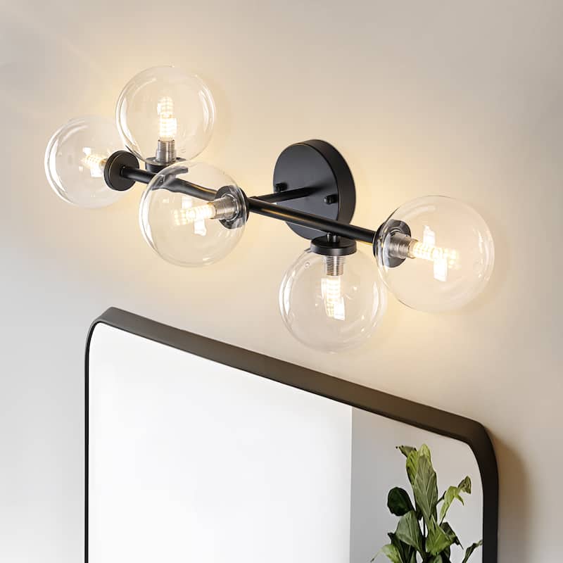Modern 5-Light Bathroom Vanity Light Globe Glass Wall Sconces Minimalist Design