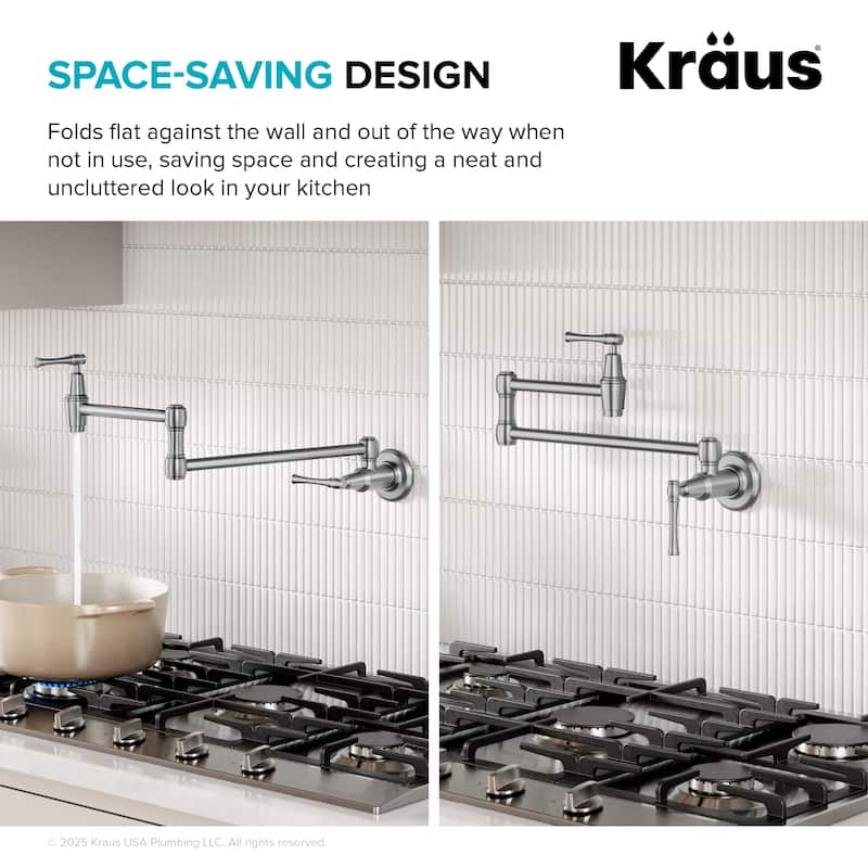 KRAUS Allyn Wall Mount Pot Filler Kitchen Faucet with Retractable Arm