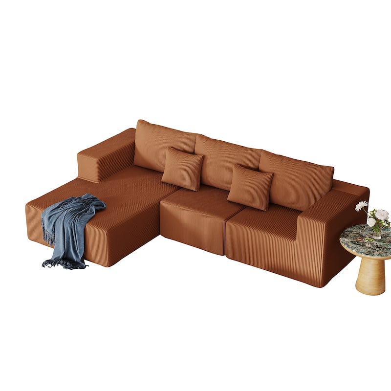108.3" L Shape Corduroy Modular Cloud Sofa in Reddish Brown