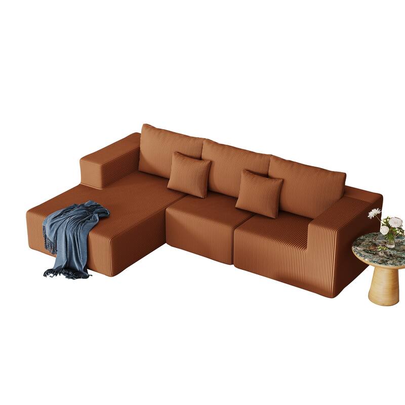 L Shaped Sectional Foam Sofa, Upholstered Corduroy Fabric Sofa, Modular Cloud Couch with Chaise Lounge & Removable Covers