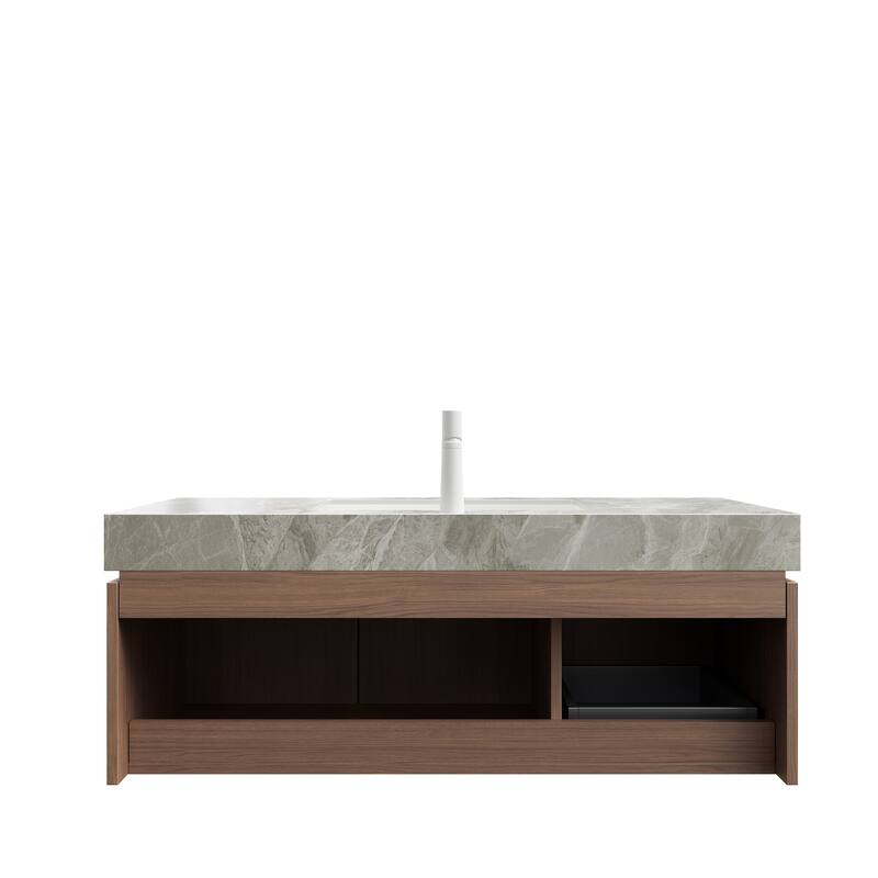 30"/36"/48" Wall-Mounted Bathroom Vanity with Ceramic Sink, Sintered Stone Countertop Floating Bathroom Storage Cabinet