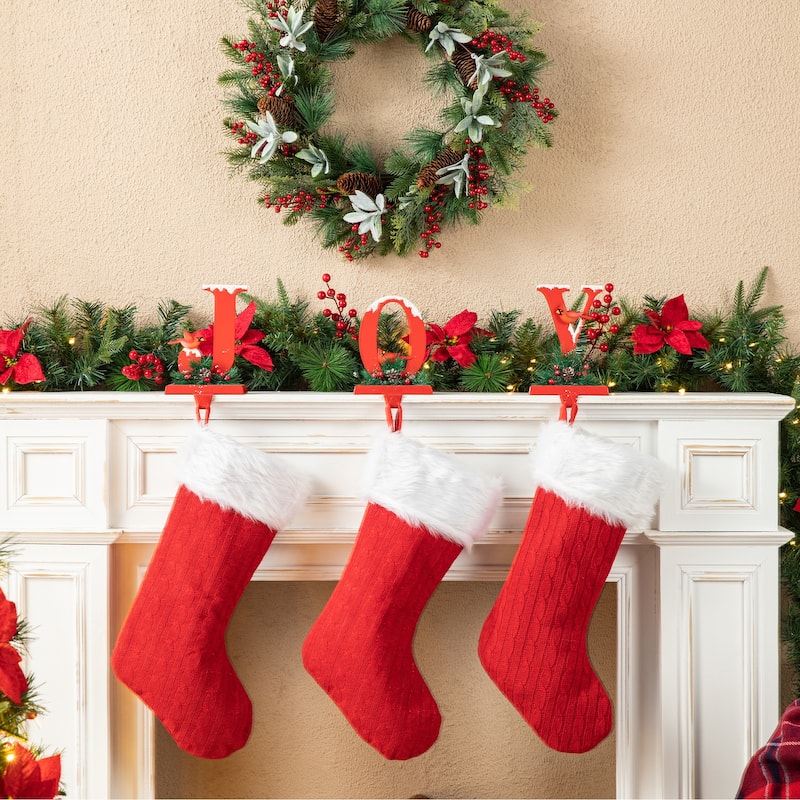 Glitzhome Set of 3 JOY with Snowman Cardinals Stocking Holders Christmas Decor