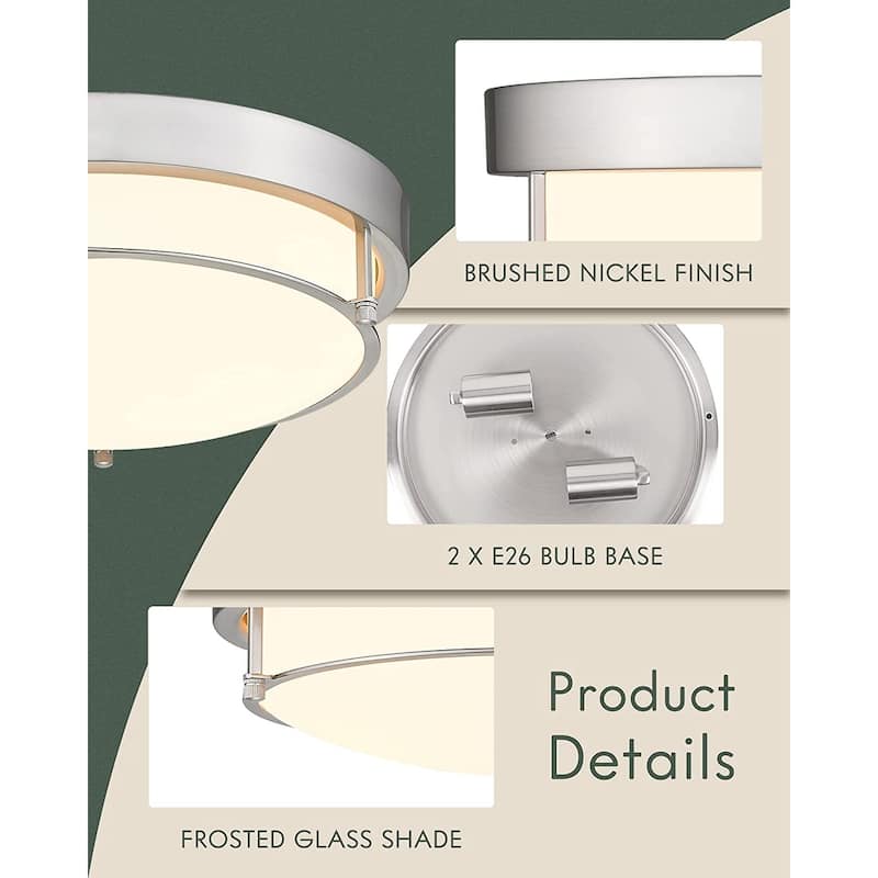 12 Inch 2-Light Flush Mount Light Fixture, Modern Ceiling Light