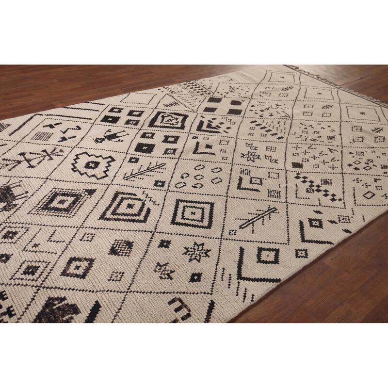 All-Over Trellis Moroccan Ivory Area Rug Handmade Wool Carpet - 6'0"x 9'11"
