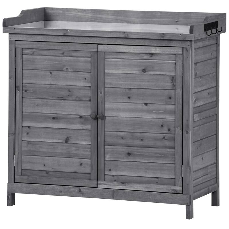 Leisure Zone Outdoor 39" Potting Bench Table with Shelves and Side Hook